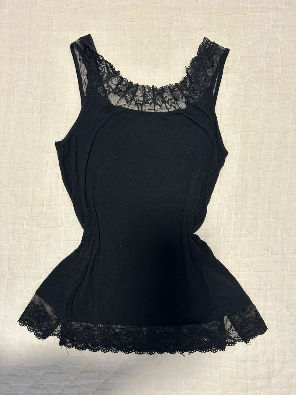 Black Lace Trim Tank Top - Cream size M